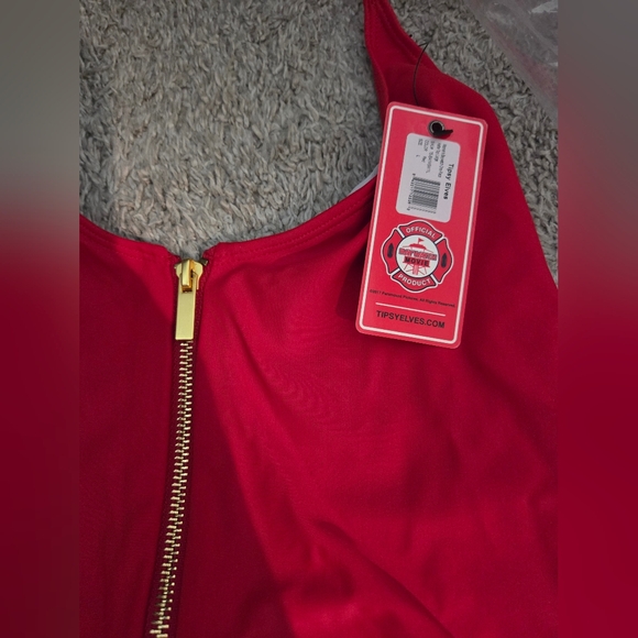 Tipsy Elves Red One-Piece Swimsuit with Gold Zipper - Picture 2 of 5